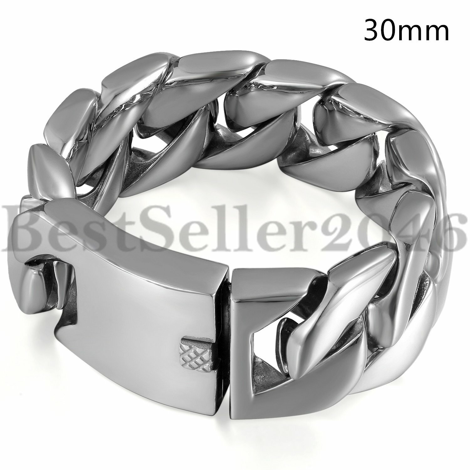 15/20/24/30MM Wide Men Heavy Biker Curb Chain Bracelet Polished Stainless Steel