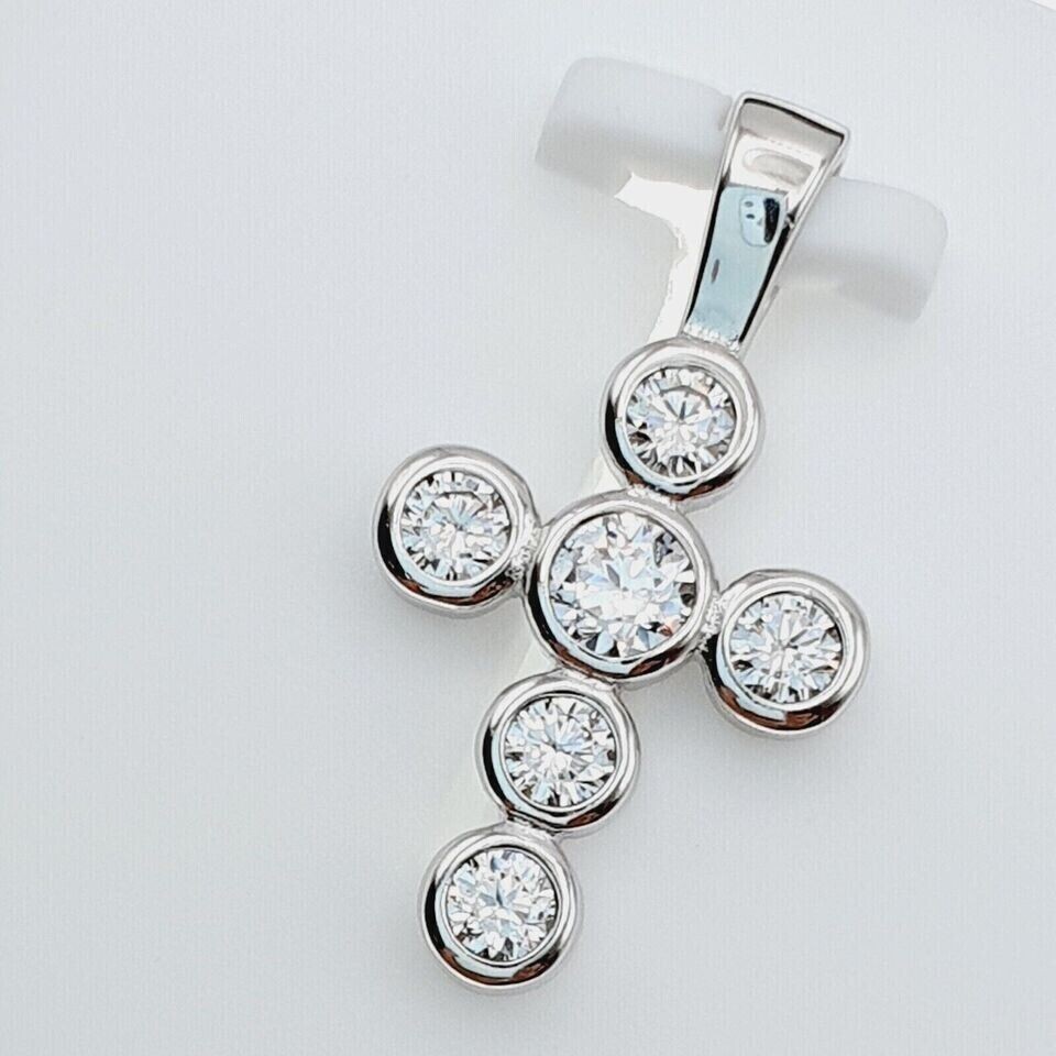 Bezel Stunning Cross Pendant Round Cut Simulated Diamond 14k White Gold Plated