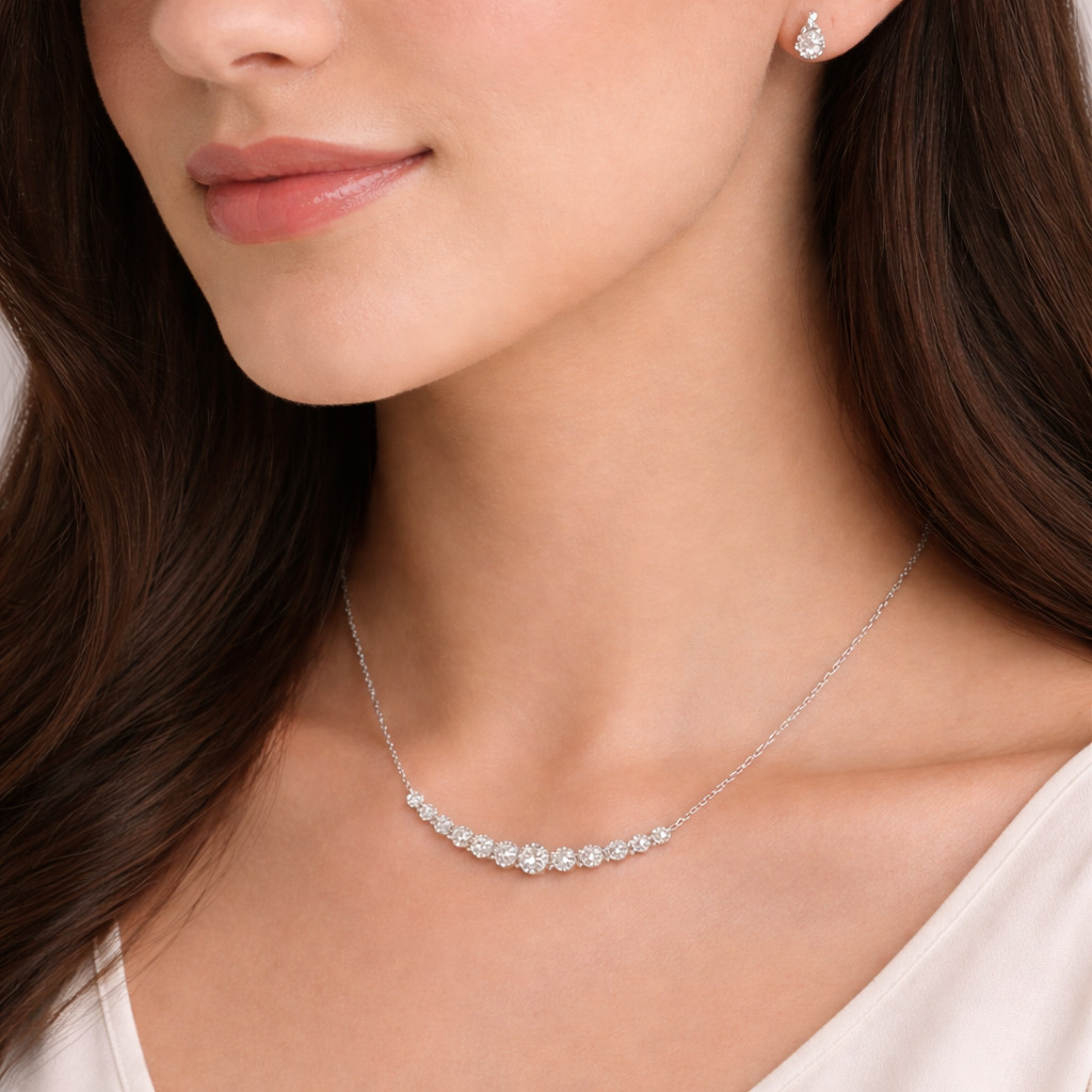 0.75Ct Round Moissanite Pendant Necklace 925 Silver 10K Gold Women Gift
