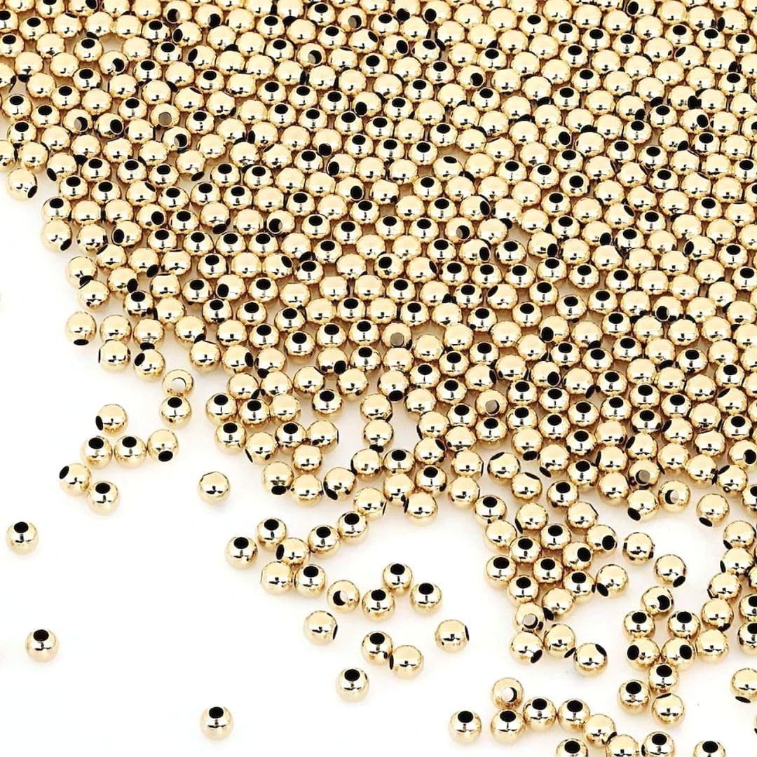 100pcs Real 1/20 14K Gold Filled Seamless 2mm 0.08 Inch Tiny Small Round Loos…