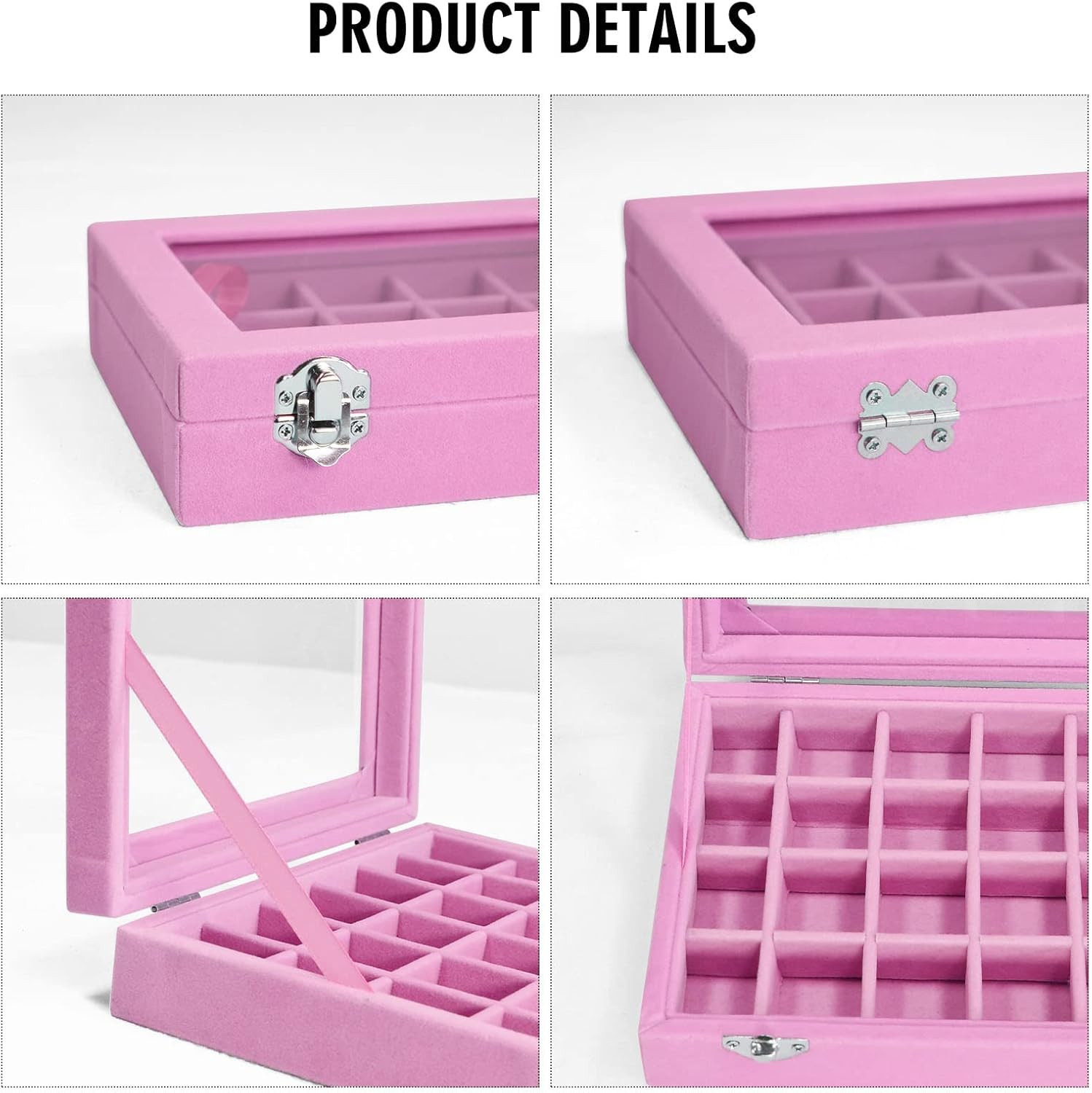 Velvet Jewelry Box 24 Grid Jewelry Ring Display Organiser Box Tray Holder Earrin