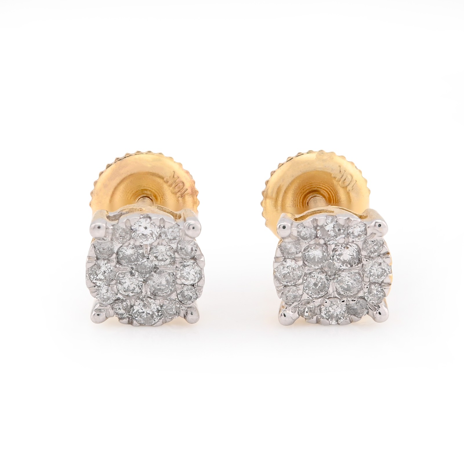 10K Yellow Gold Flower Cluster Earrings 0.36CT Natural Diamond Men Women Studs