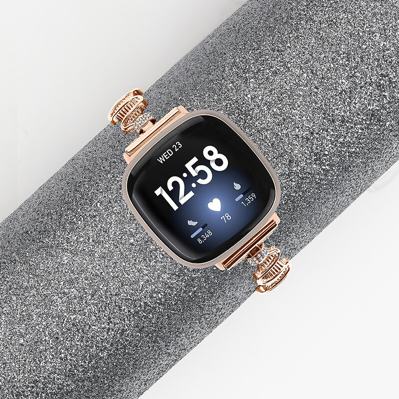 For Fitbit Versa 3/4 Sense 2 Adjustable Rhinestones Strap Stainless Steel Band