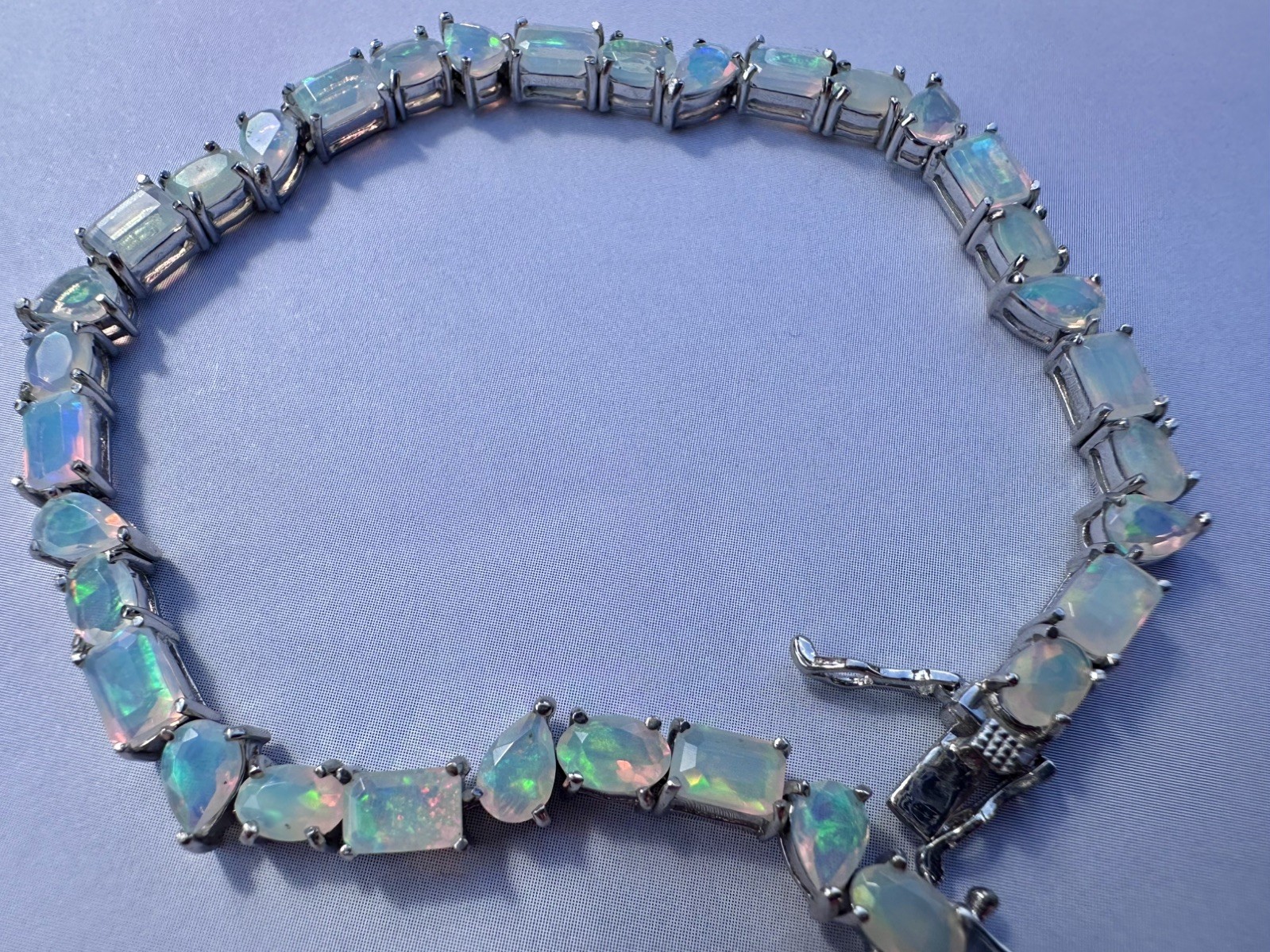 Stunning Genuine Opal Bracelet In Sterling Silver