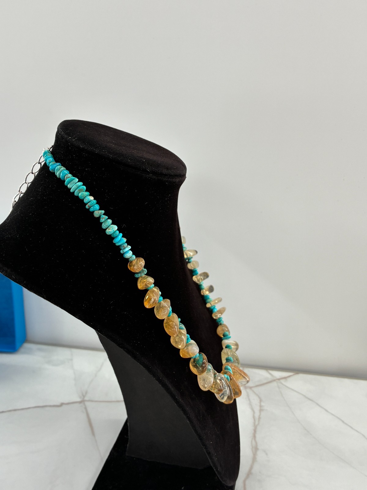 Jay King DTR Iron Mountain Turquoise Natural Citrine Eclectic Bead Necklace 925