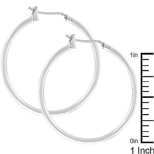 Silvertone Rhodium Plated Brass 32mm Latchback Tube Hoop Earrings for Women