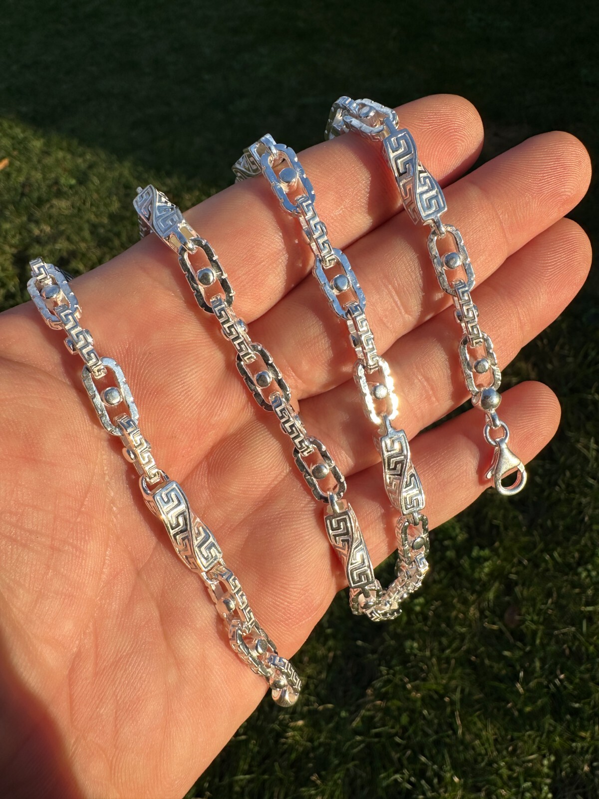 925 Sterling Silver Custom Greek Key Hermes Rolo Link Chain Necklace Bracelet