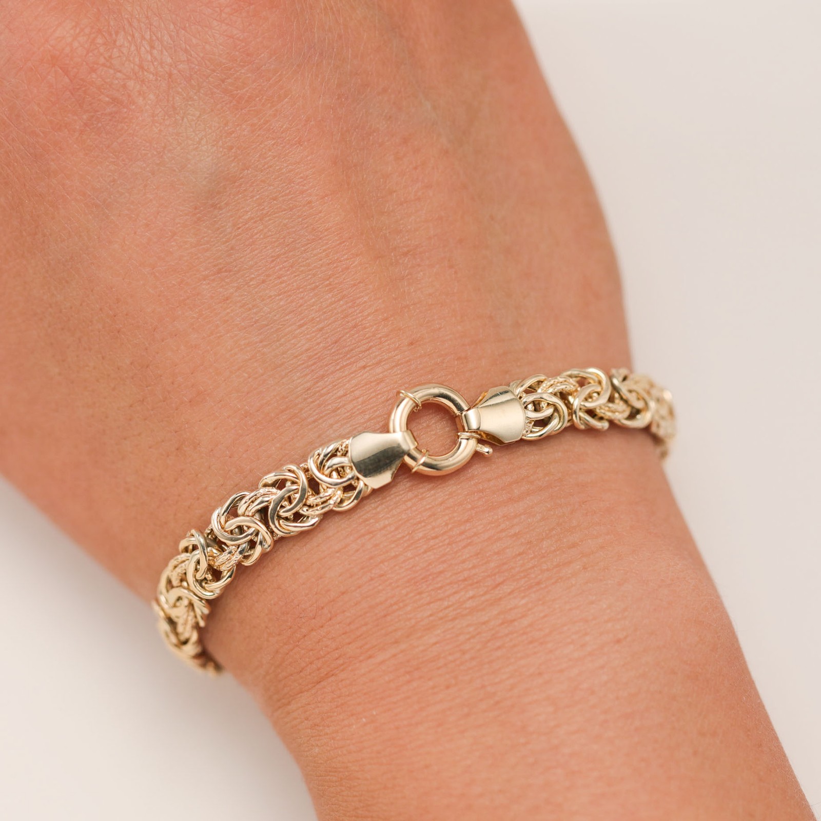 10K GOLD 7mm Textured Byzantine Chain Bracelet Fancy Lock Yellow Gold