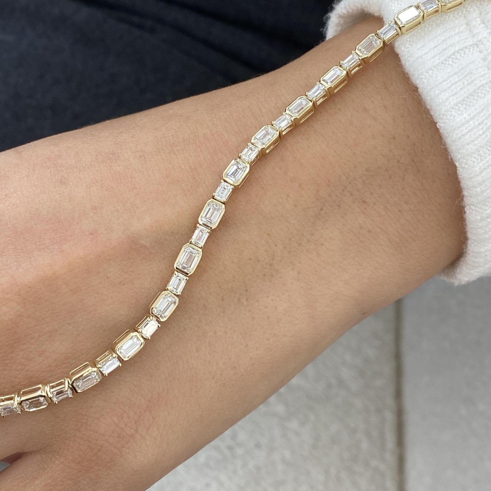 Best Women’s Gift Emerald Cut Lab-Grown Diamond Tennis Bracelet 14k Yellow Gold