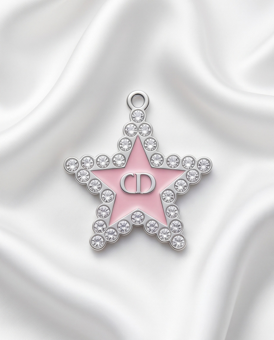 100% Christian DIOR charm zipper pull logo CD gold toned stamped pink