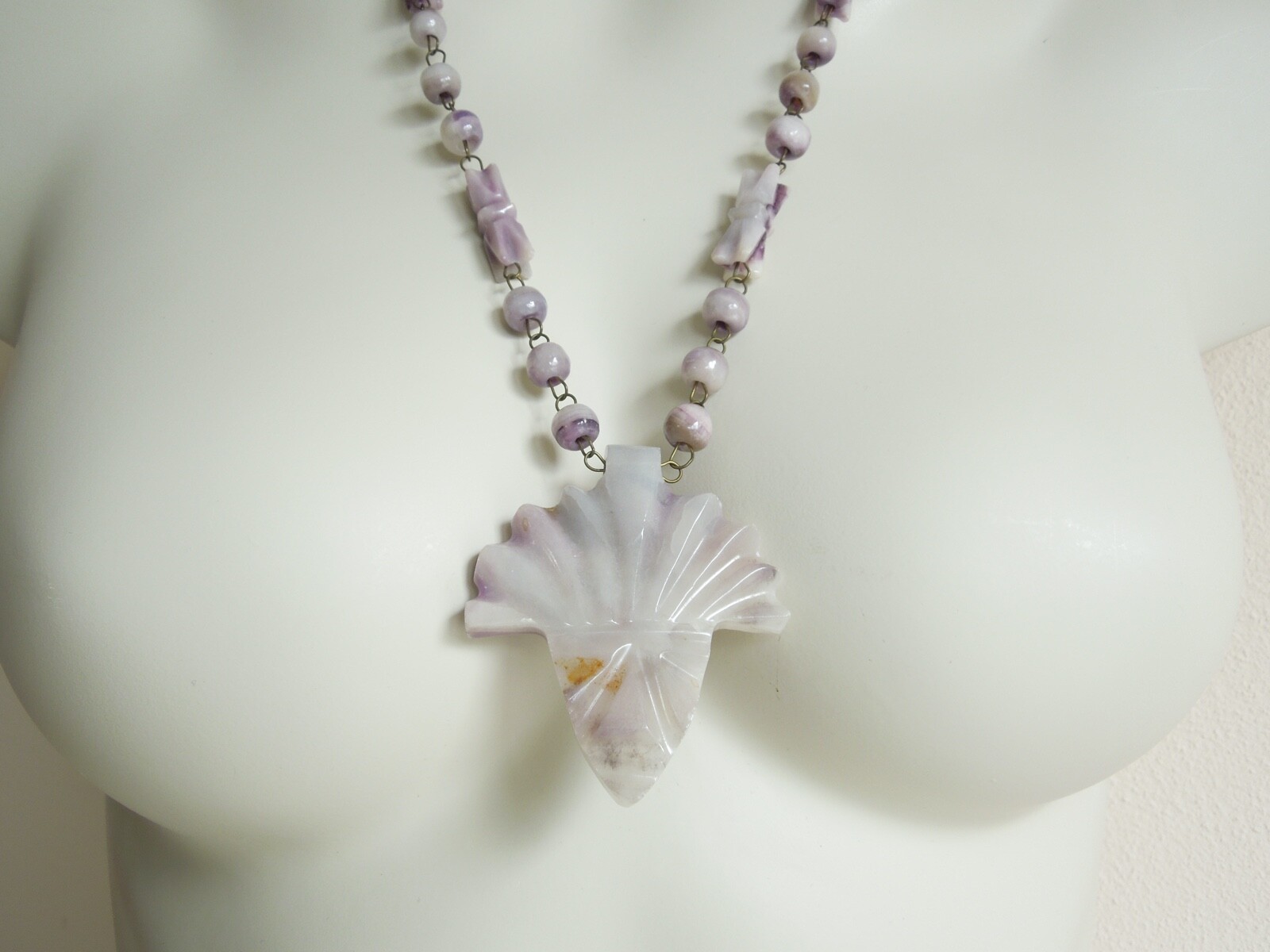 Vintage Necklace With Amethyst And Carved Pendant (Face) 67.1 G/65.5 CM