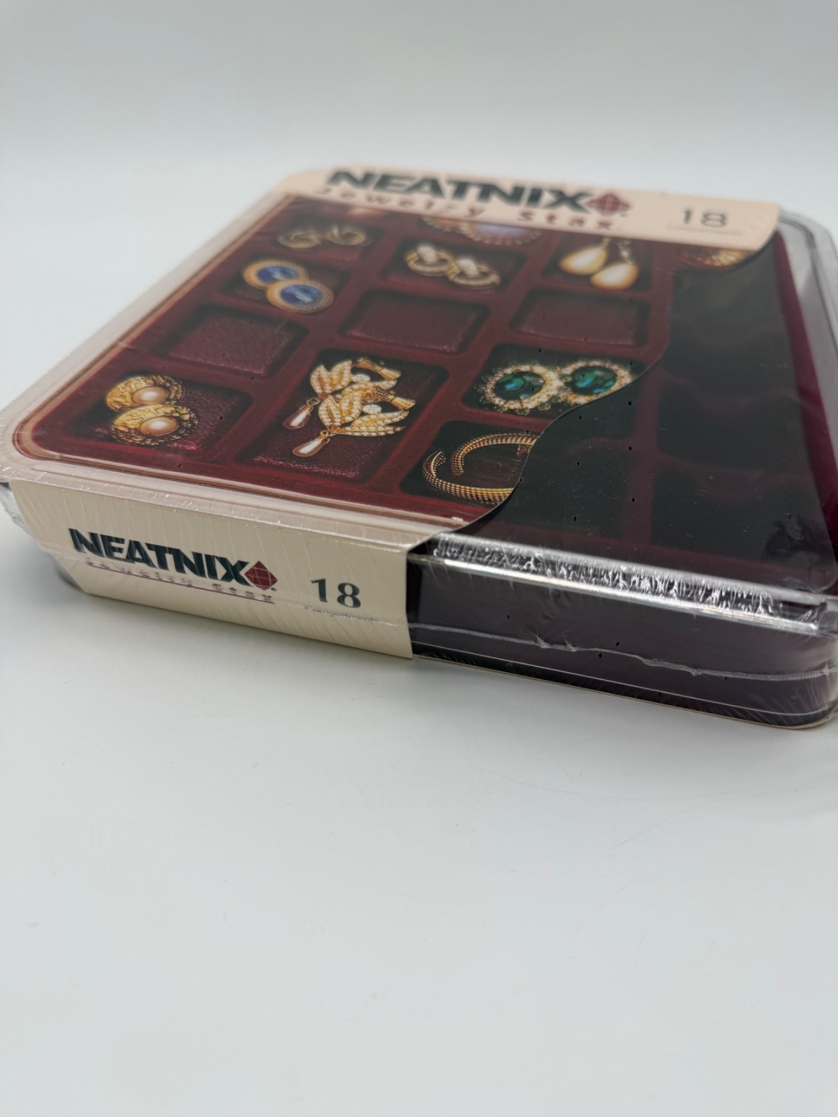 New NEATNIX Jewelry Stax 18 Compartment Slots Burgundy Red Drawer Organizer