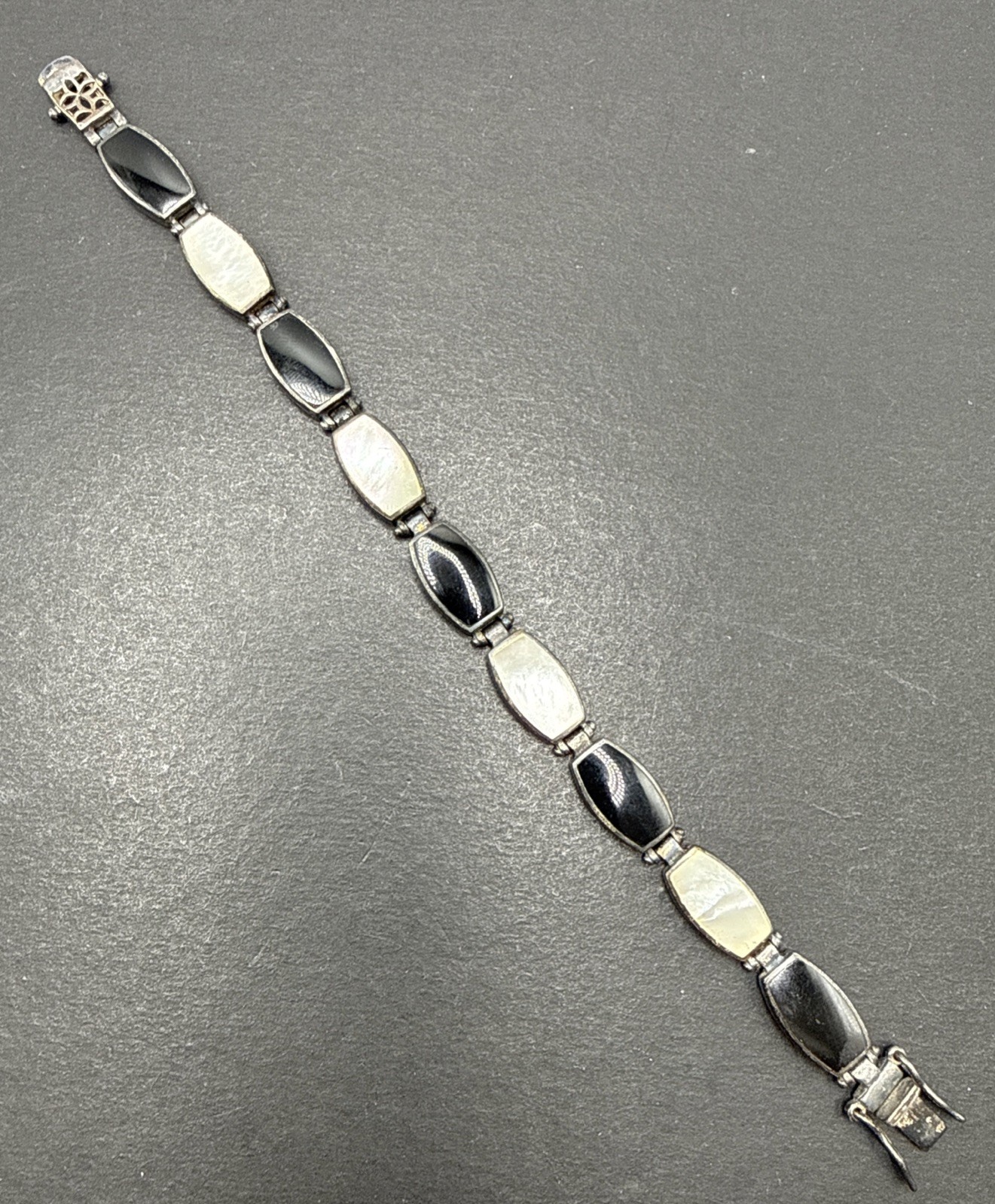 Sterling Silver Stefani Argento Bracelet 925 Black And White Panels 7” Y8