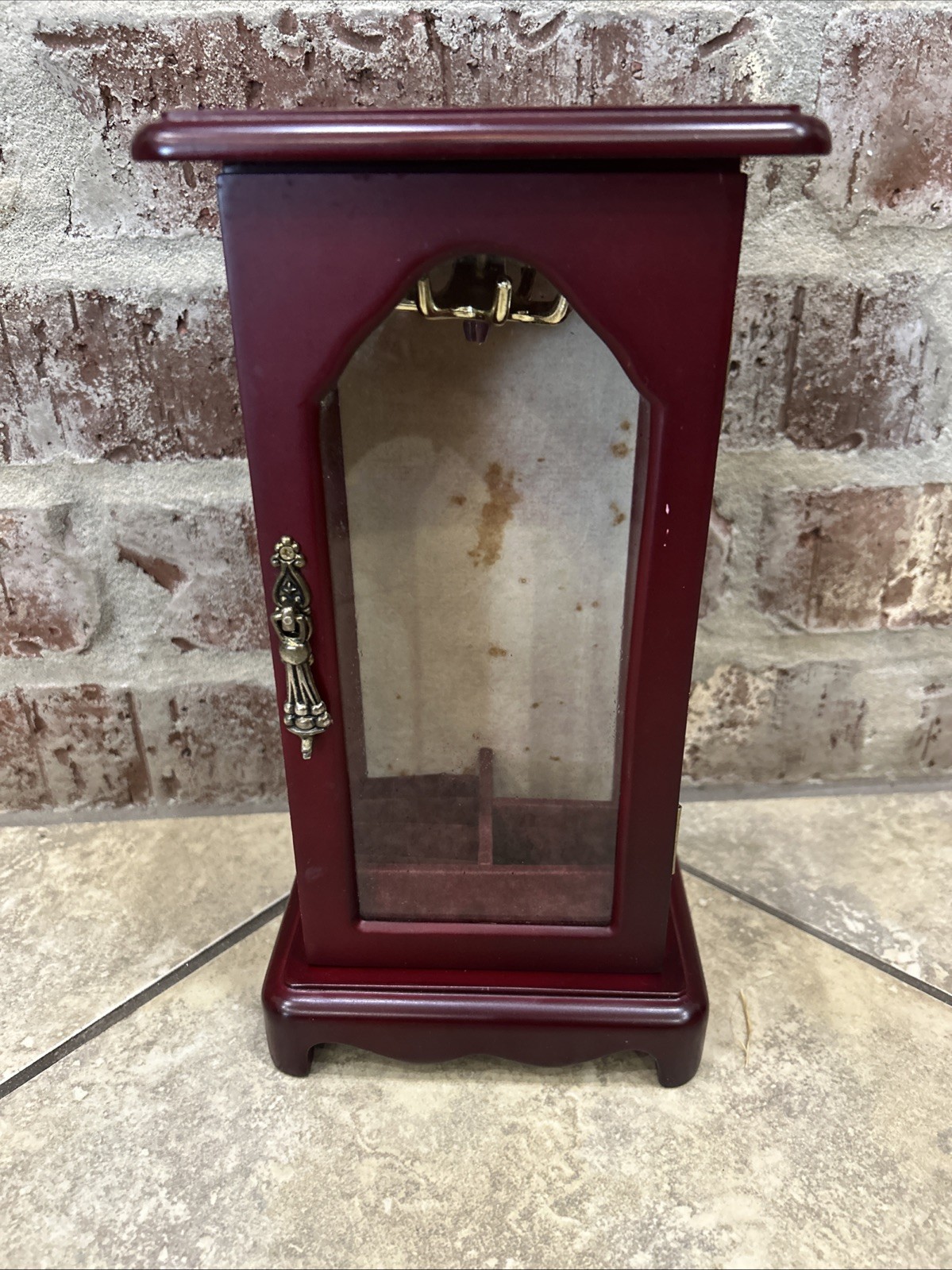 90s Vintage Glass Wood Jewelry Cabinet Box Case