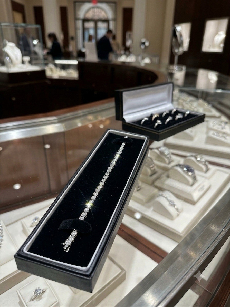 18K White Gold Round Diamond Tennis Bracelet Prong Set Box Clasp Signed