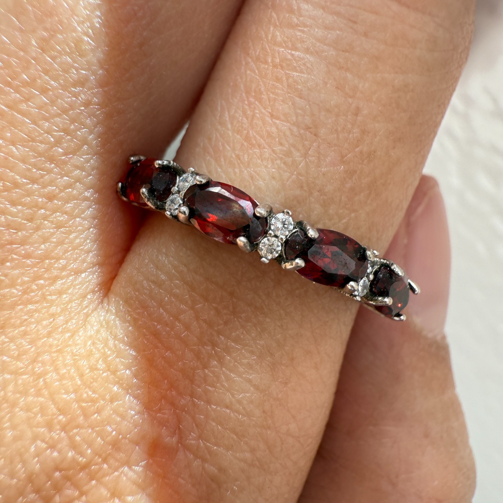 925 Sterling Silver Ring 5x3mm Natural Rhodolite Garnet Gemstone Zircon Beaded