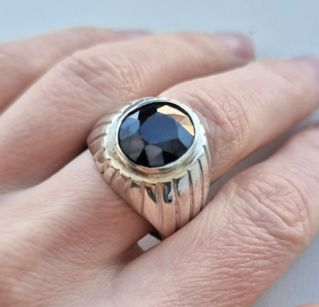 NATURAL 14×12 mm. BLUE SAPPHIRE MEN’S HEAVY 925 STERLING SILVER RING SZ 13.25
