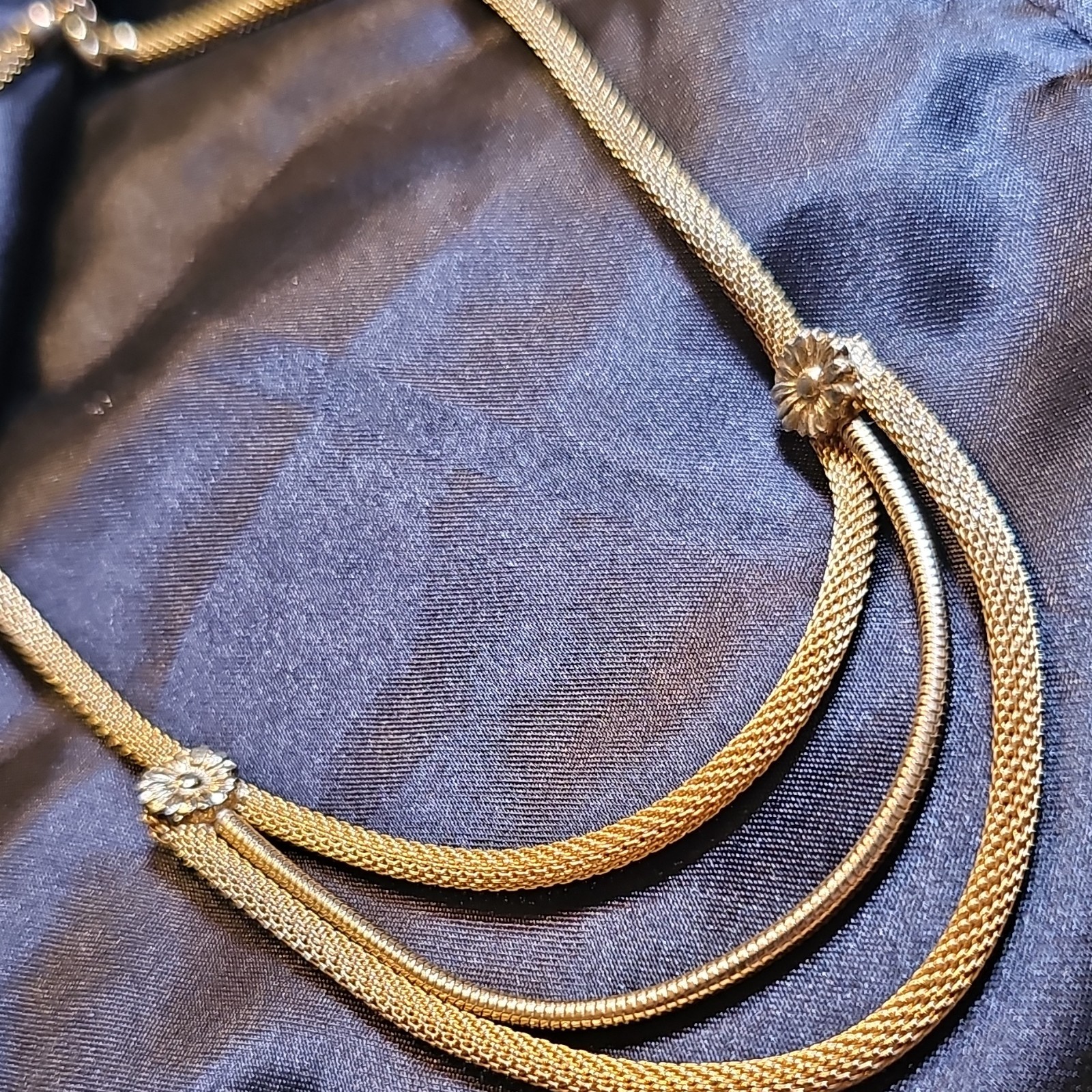 Gold Tone Layered Snake Chain Necklace Adjustable Lobster Clasp
