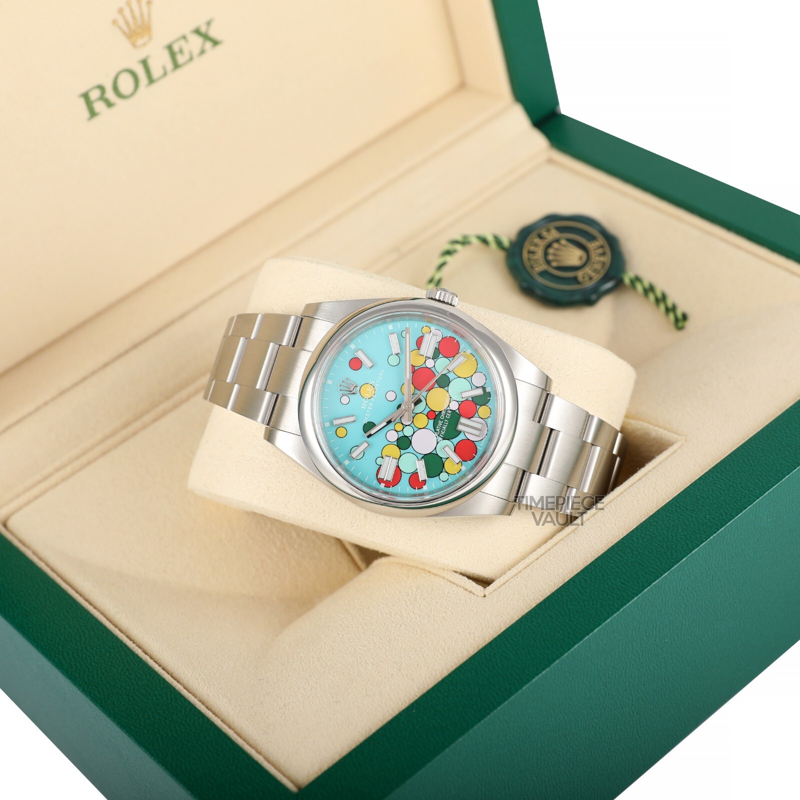 Rolex Men Oyster Perpetual 124300 Steel 41mm Custom Celebration Balloon Dial B&P