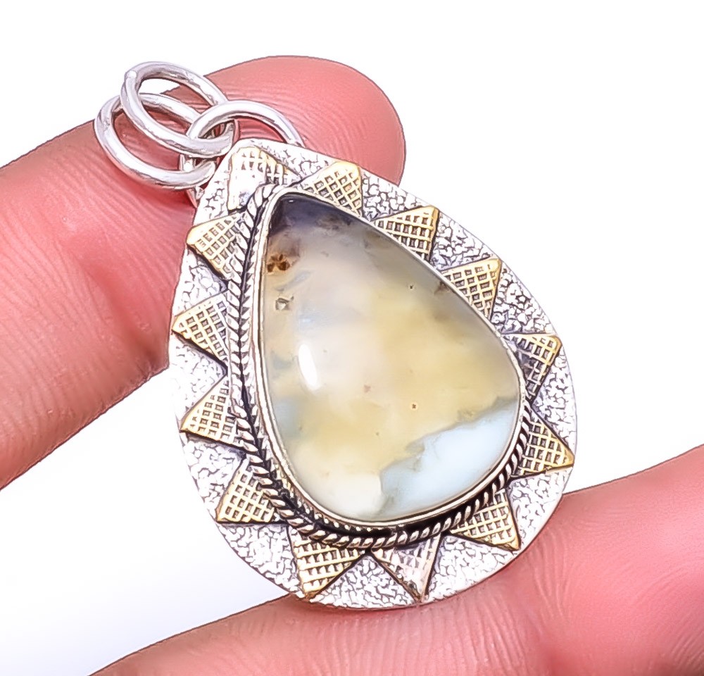Fluorite 925 Sterling Silver Two Tone Pendant 1.72″ P1735117, Christmas Gift