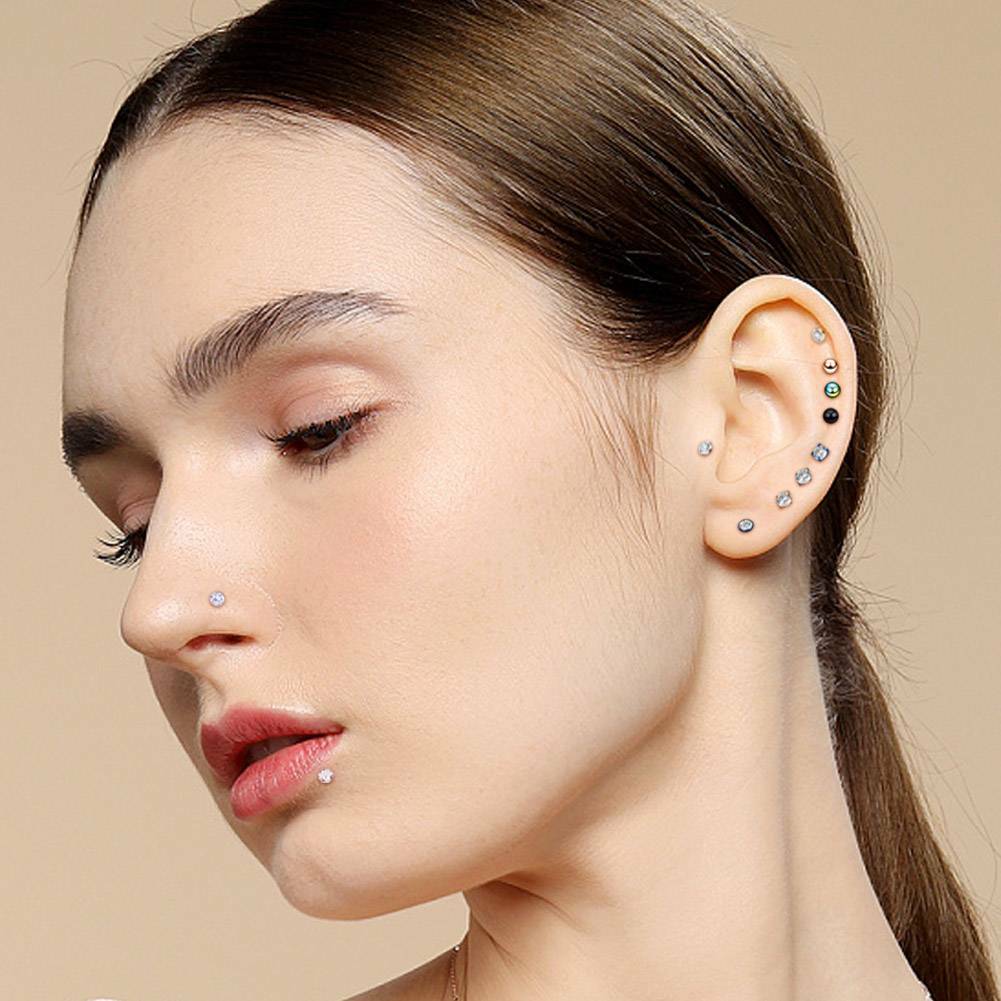 4-24PCS 16G Opal Gem Labret Lip Monroe Tragus Helix Cartilage Piercing Jewelry