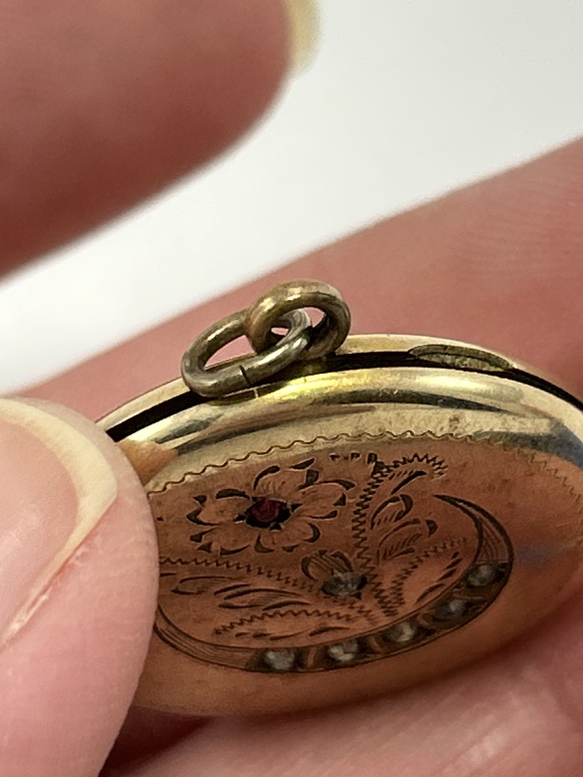 Antique Gold Filled Locket Pendant Victorian Crescent Moon Floral R&G Co La Mode