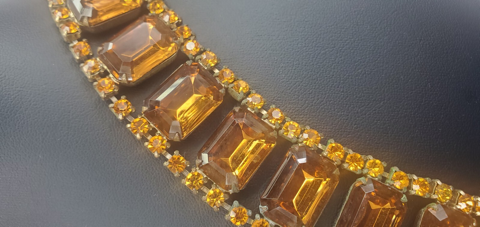 Vintage Champagne Faux Citrine Bling Necklace and Bracelet Gold Tone
