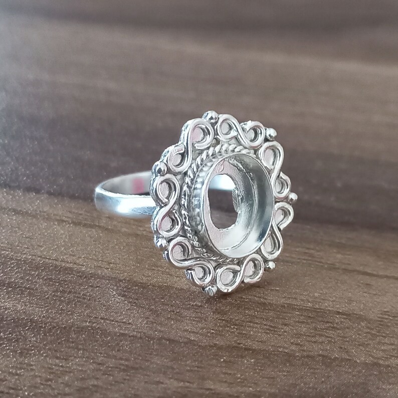 925 Sterling Silver 10x12mm Oval Collet Ring Blank DIY Jewelry Setting Handmade