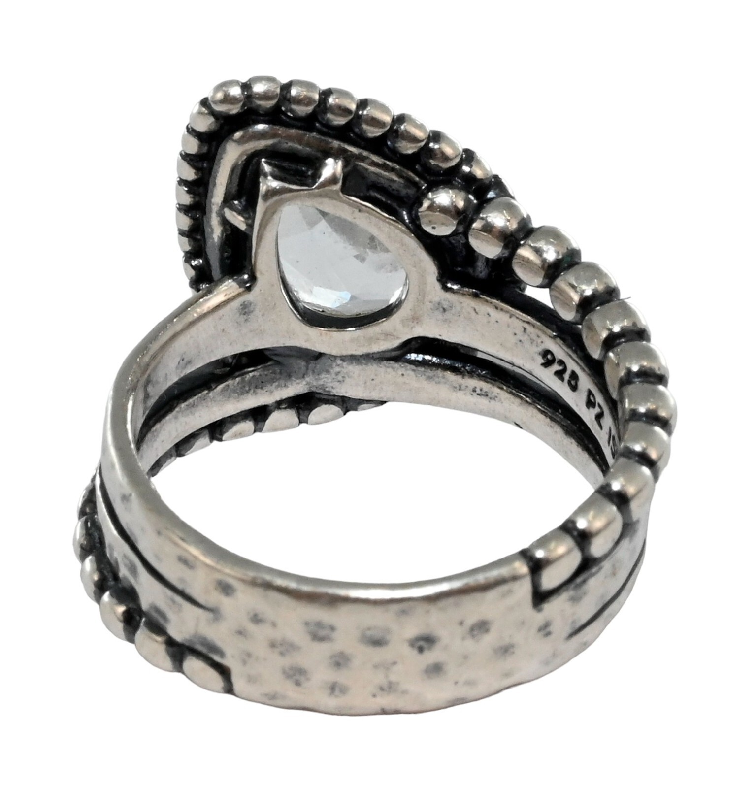 Paz Creations PZ Israel Solid 925 Sterling Silver Pear White Topaz Ring! Size 5!