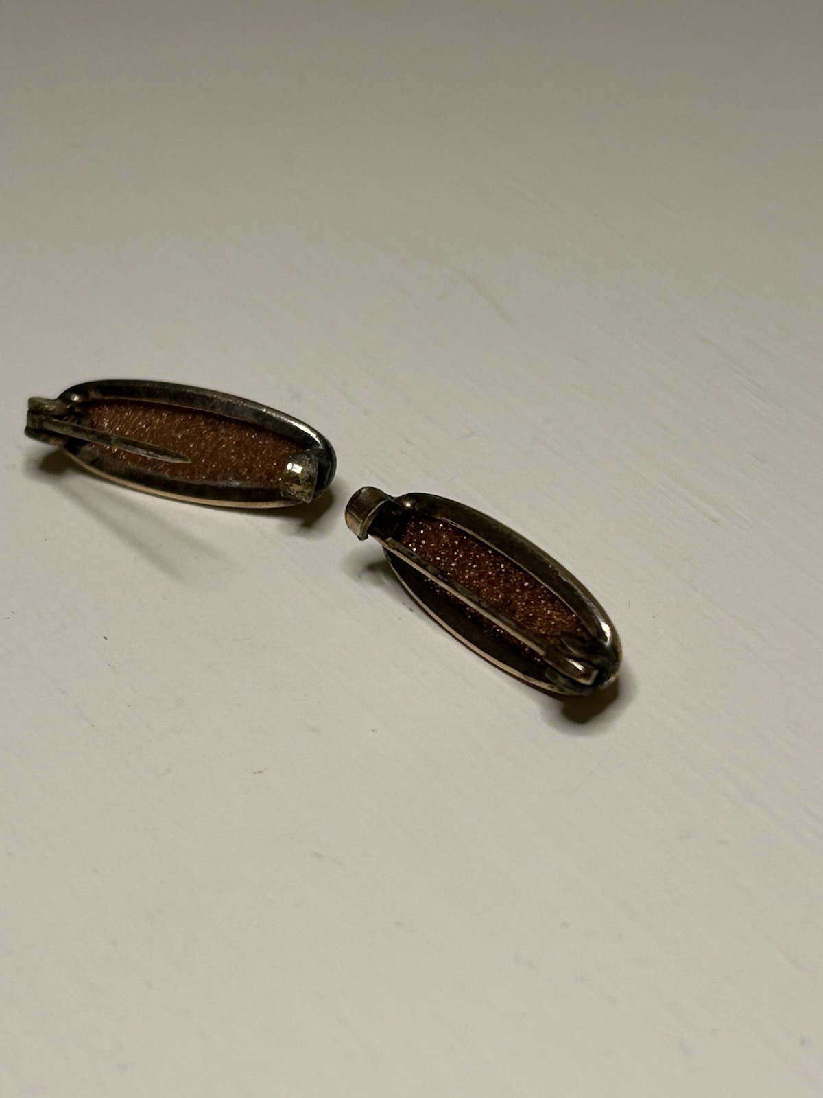 Antique Victorian 1880s Goldstone Lace Collar Pins Pair 3.0g C-Clasp Rolled Gold