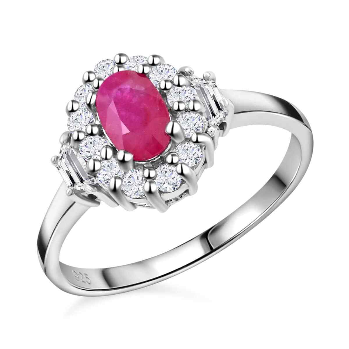 1.20ctw Premium Montepuez Ruby & Zircon Ring Platinum Plated Sterling Size 6