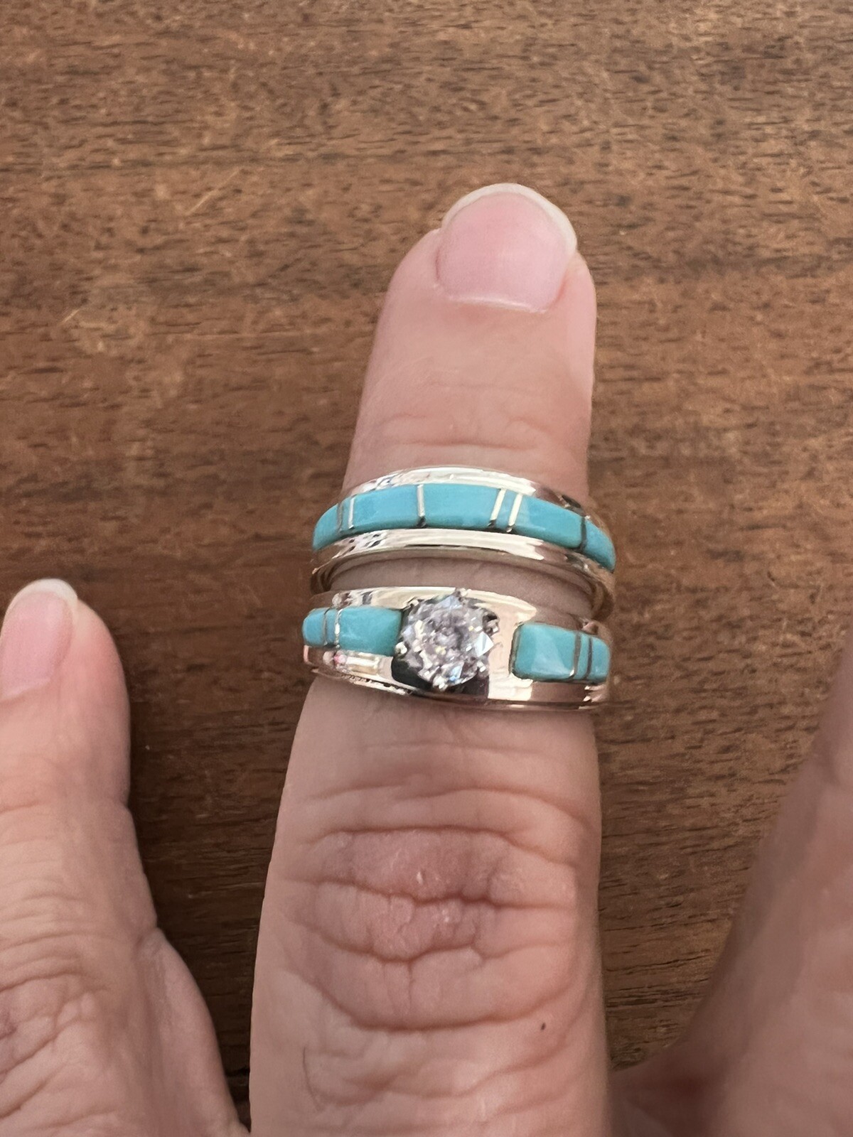 Native American Women’s Navajo Turquoise Wedding Ring Band Set Zuni Size 6 #C