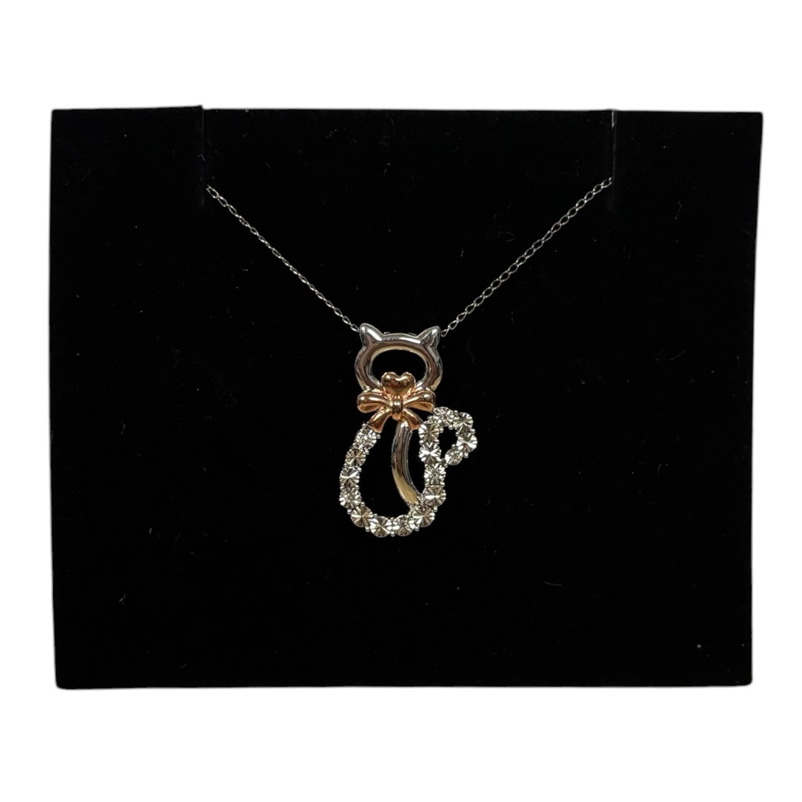 Kay Jewelers Dainty Cat with Bow Necklace Diamond Accents Sterling Silver 925