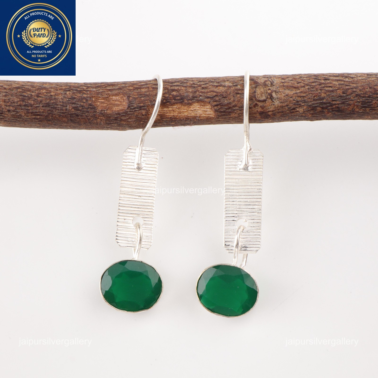 Green Onyx Gemstone Earrings 925 Silver Handmade Trendy Jewelry 1.9″ For Mother