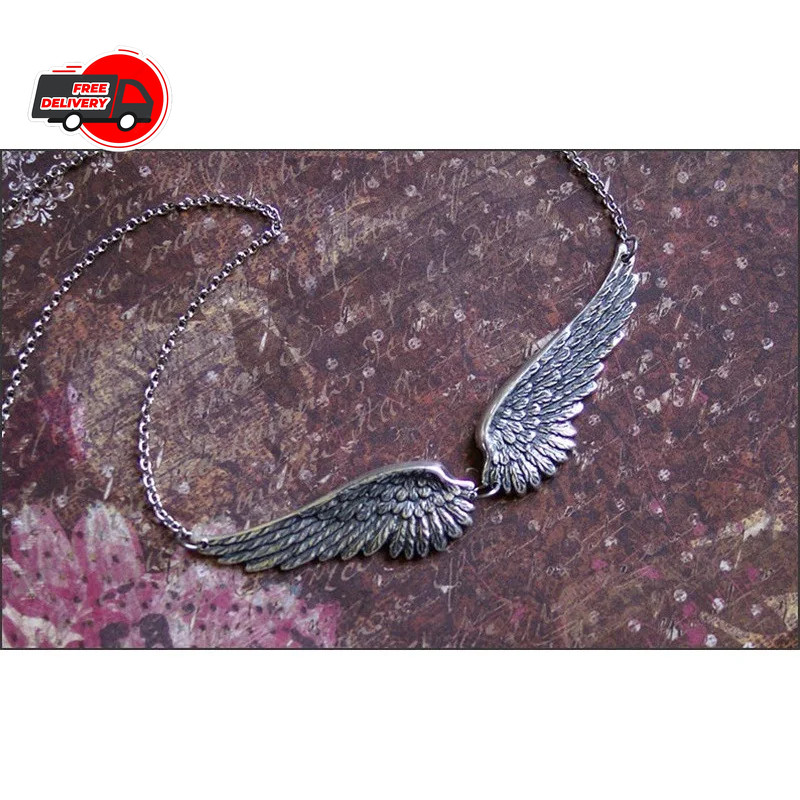 Vintage Angel Wings Feather Choker Necklace Statement Link Collar for Women