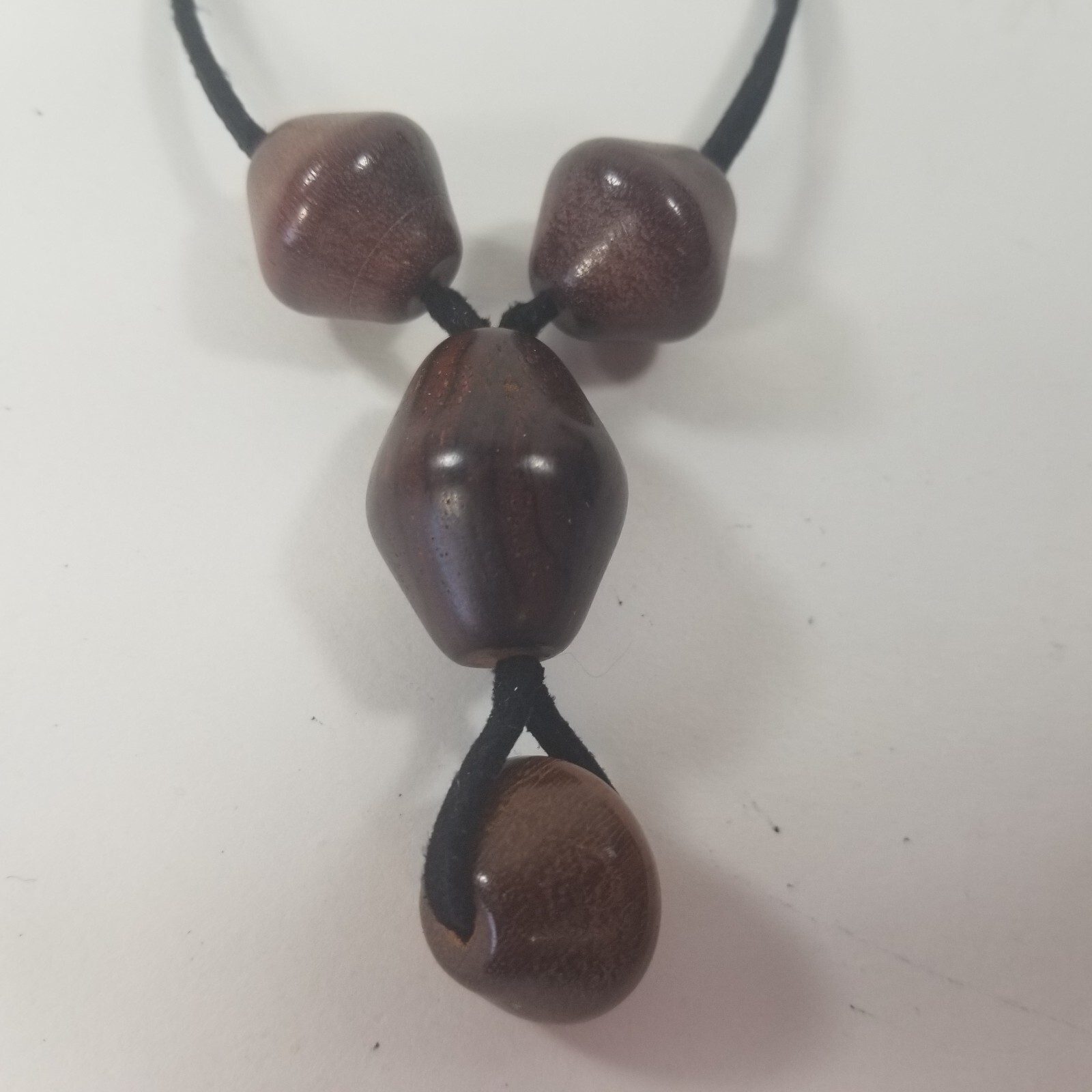 VINTAGE RARE CHUNKY NATURAL WOOD GRAIN BEADS BOHO NECKLACE