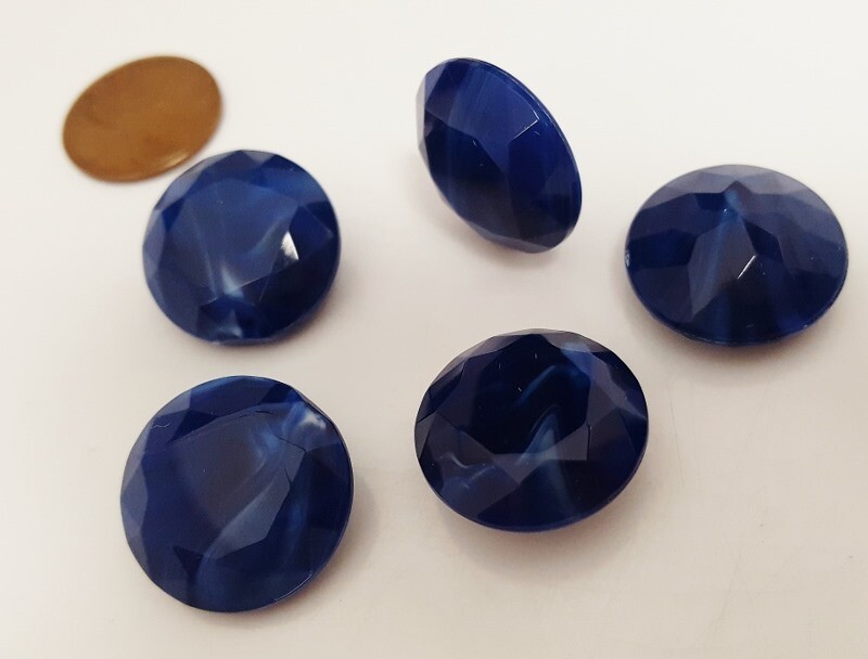 12 VINTAGE BLUE MARBLE ACRYLIC 20mm. ROUND FACETED RHINESTONE GEM JEWELS N445