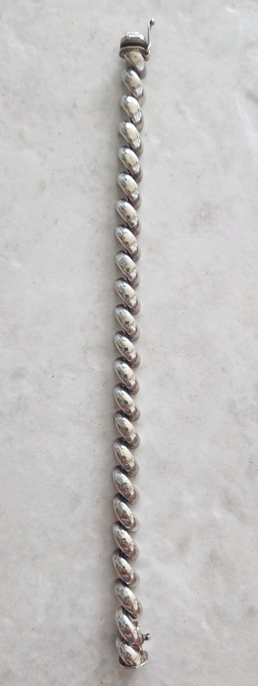 Italian 925 Sterling Silver San Marco Link Bracelet 7.25” Push Lock Safety