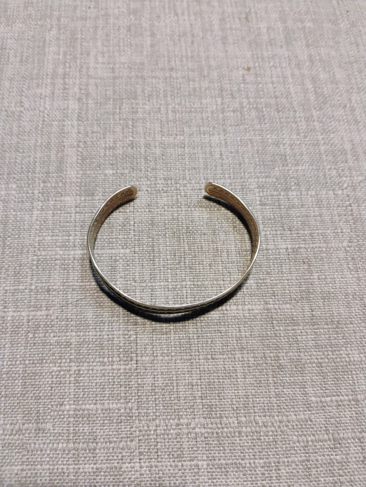 Vintage Antique Silver Tone Wavy Textured Thin Cuff Bracelet
