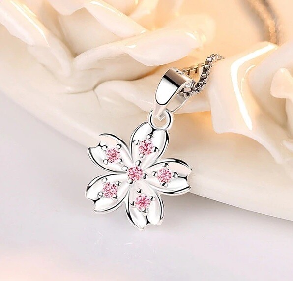 925 Sterling Silver Womens 20″ Chain Pink Topaz Flower Pendant Necklace D677