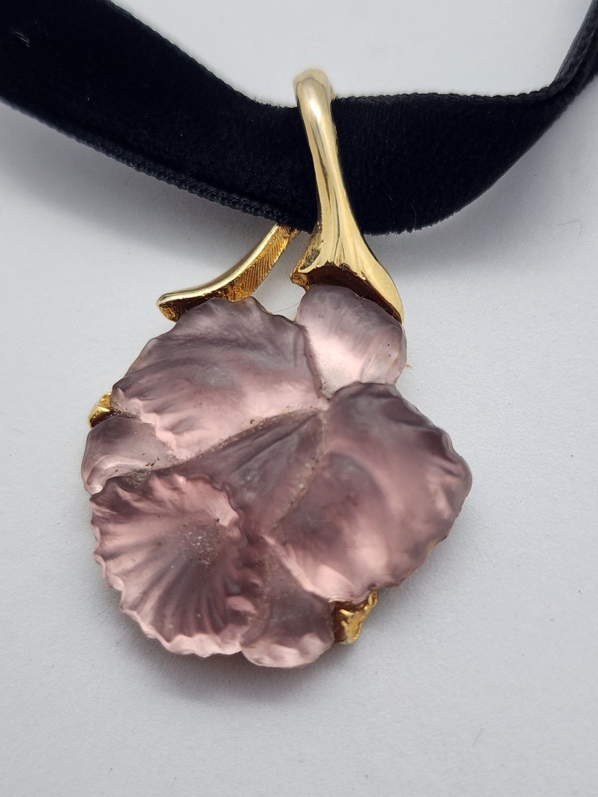 Victorian Black Velvet Choker Necklace | Park Lane Frosted Purple Glass Flower