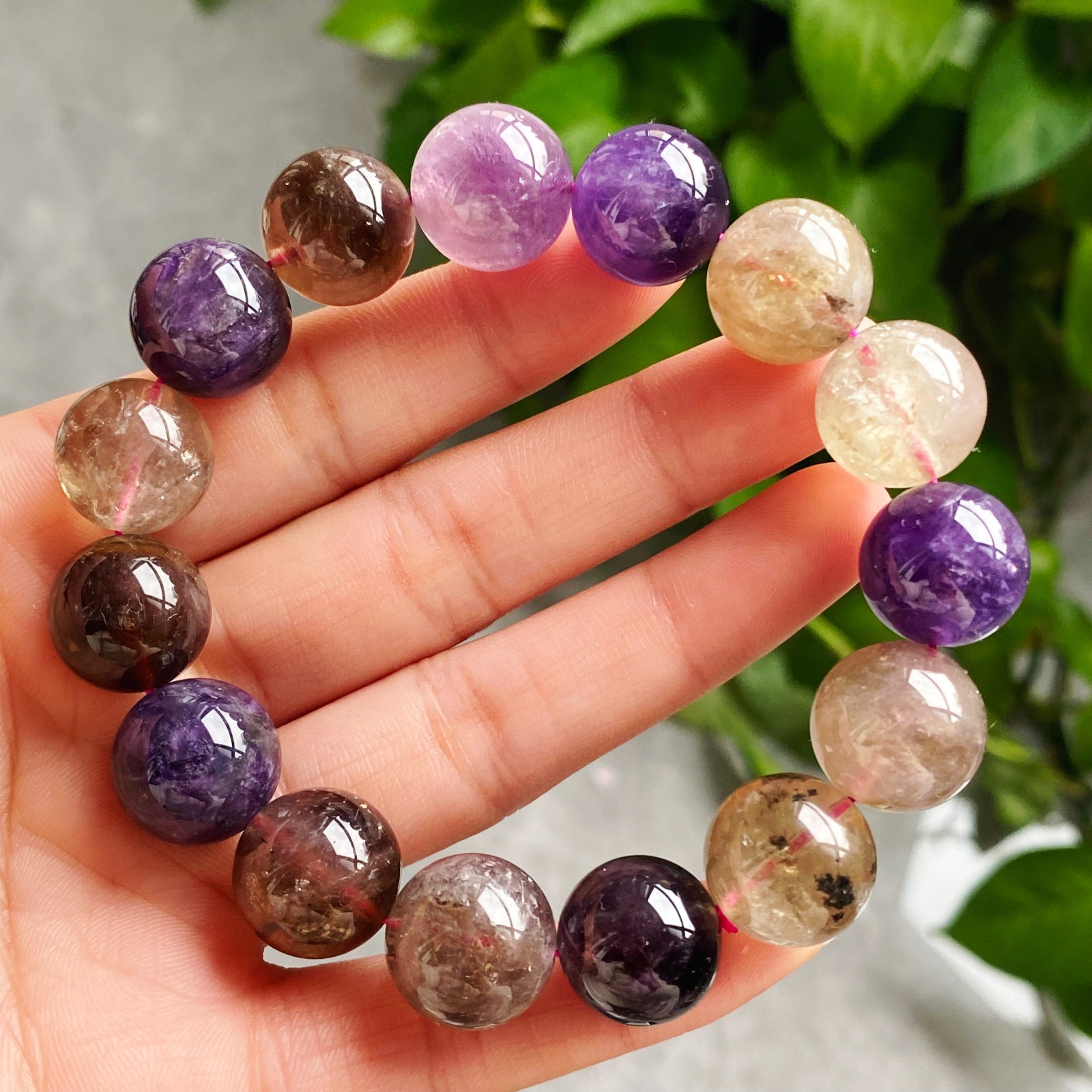 13.8-14.7mm Natural Auralite 23 Crystal Quartz Beads Bracelet 2552