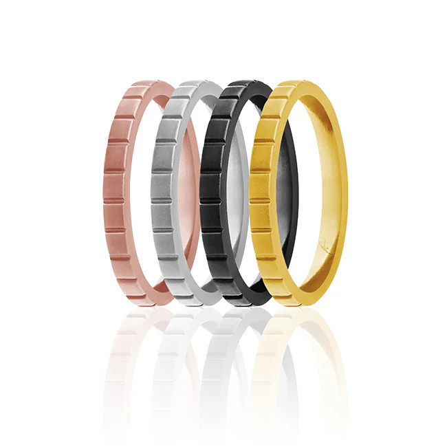 Silicone Wedding Stackble Lines Ring Set – Metal by ROQ for Women – 4 x 10 mm…