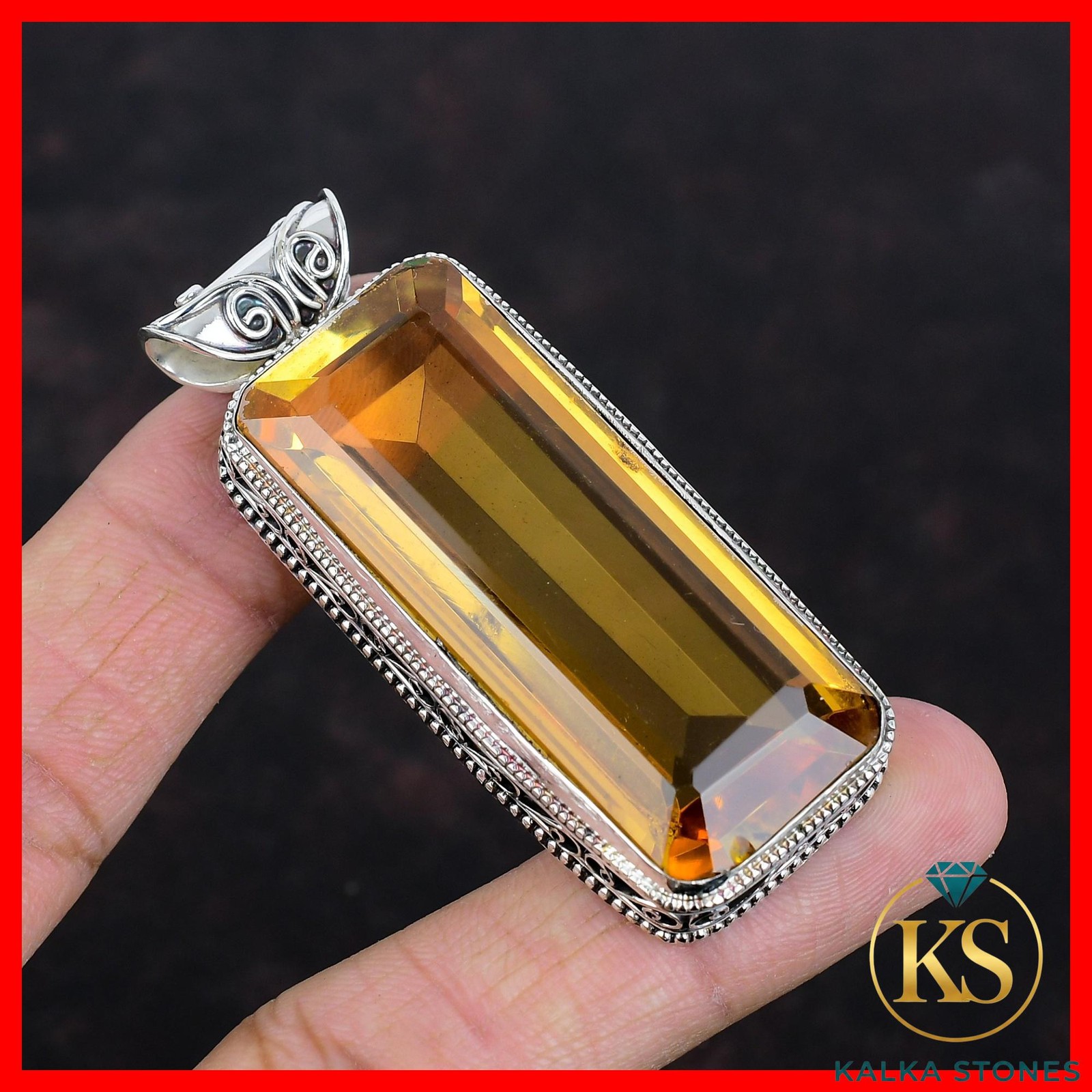 Natural Whiskey Topaz 925 Sterling Silver Sister Vintage Bezel Artisan Pendant