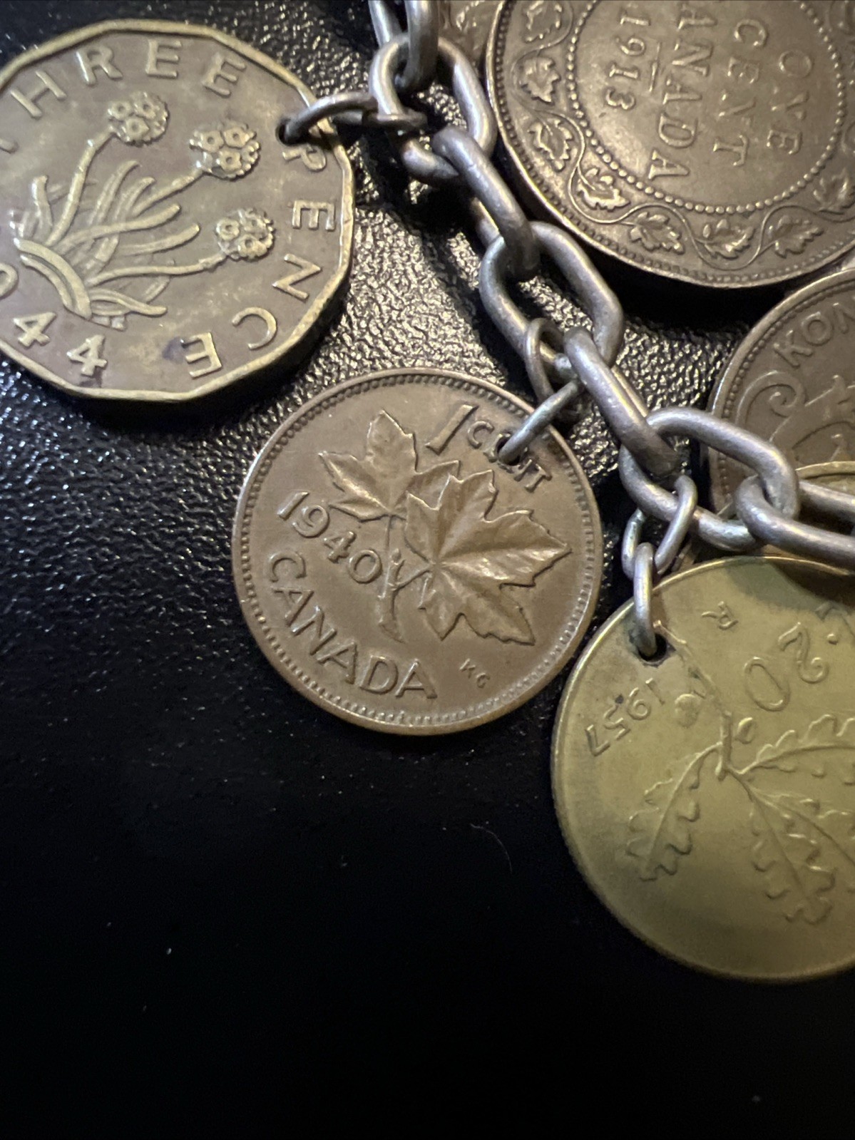 Vintage 835 Continental Silver Coin Charm Bracelet Travel World Coins European