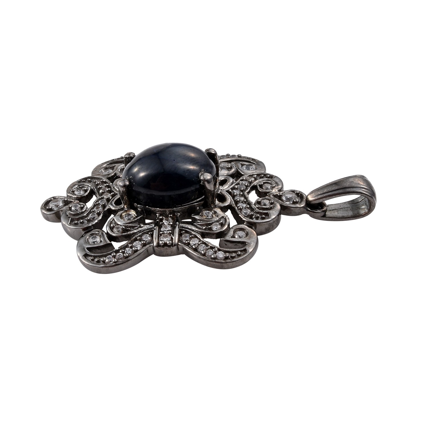 Black Ruthenium Plated 925 Sterling Silver Necklace With Natural Black Star Diop