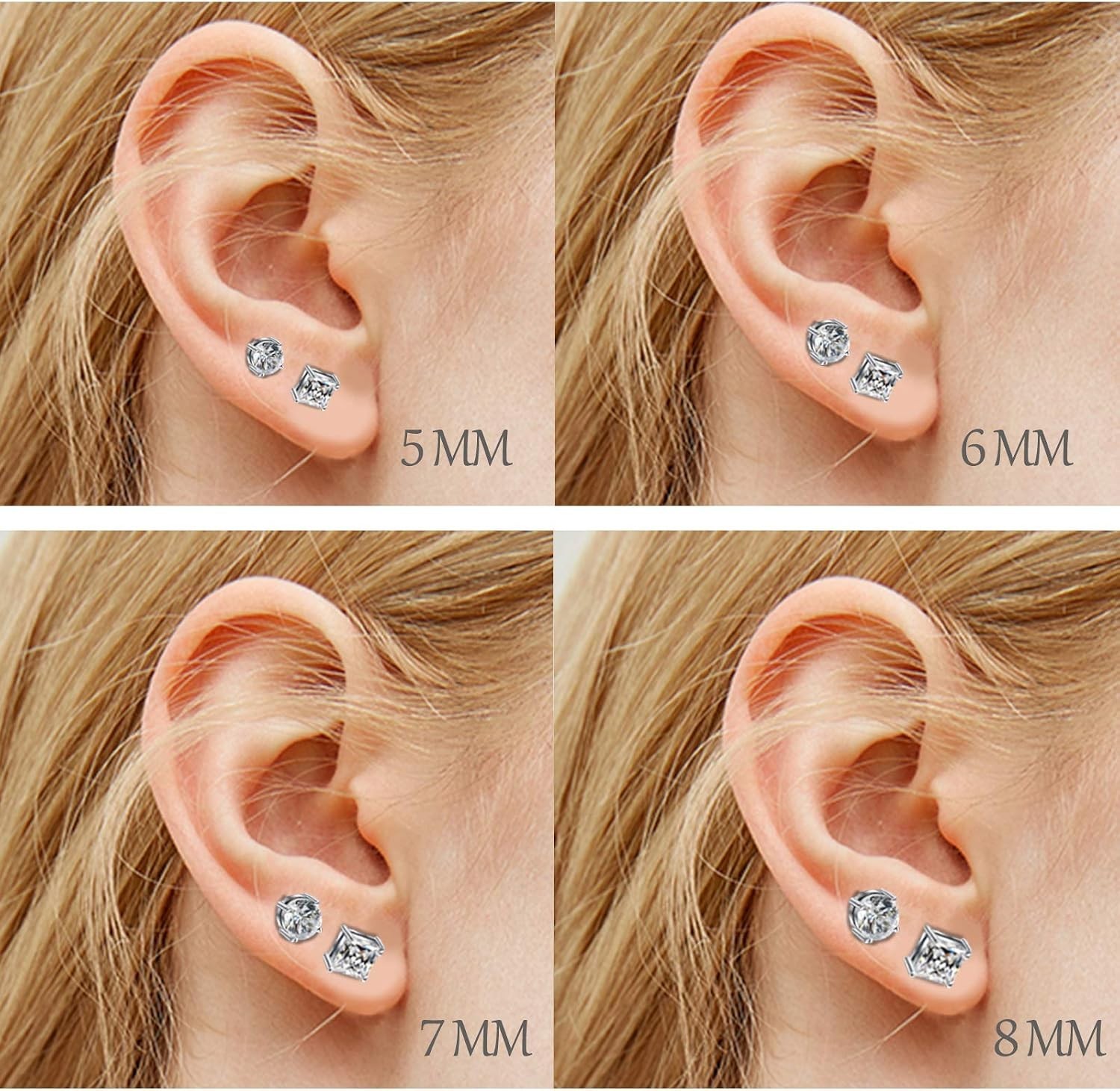 2 Pairs 7mm Magnetic Stud Earrings for Men & Women – Hypoallergenic CZ Clip-ons