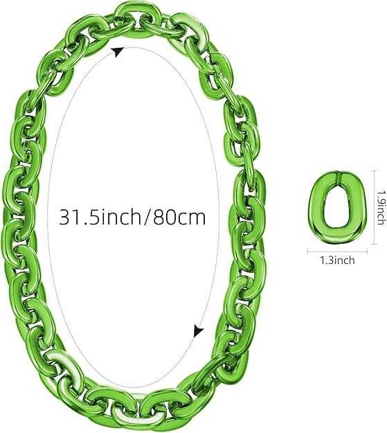 Green Hip Hop Large Acrylic Thick Plastic Cuban Link Chain Necklace 32in 80cm