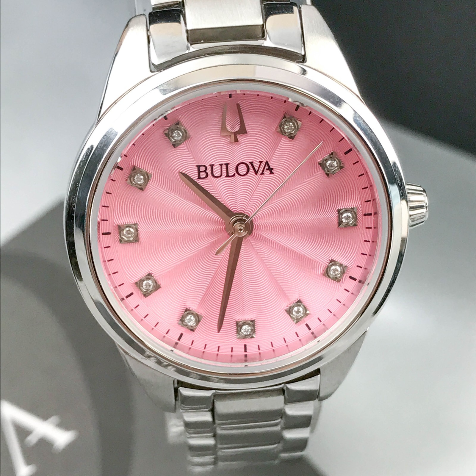 Bulova Classic 96P249 Sutton 11 Diamonds Pink Dial Women’s Quartz Watch 28mm New