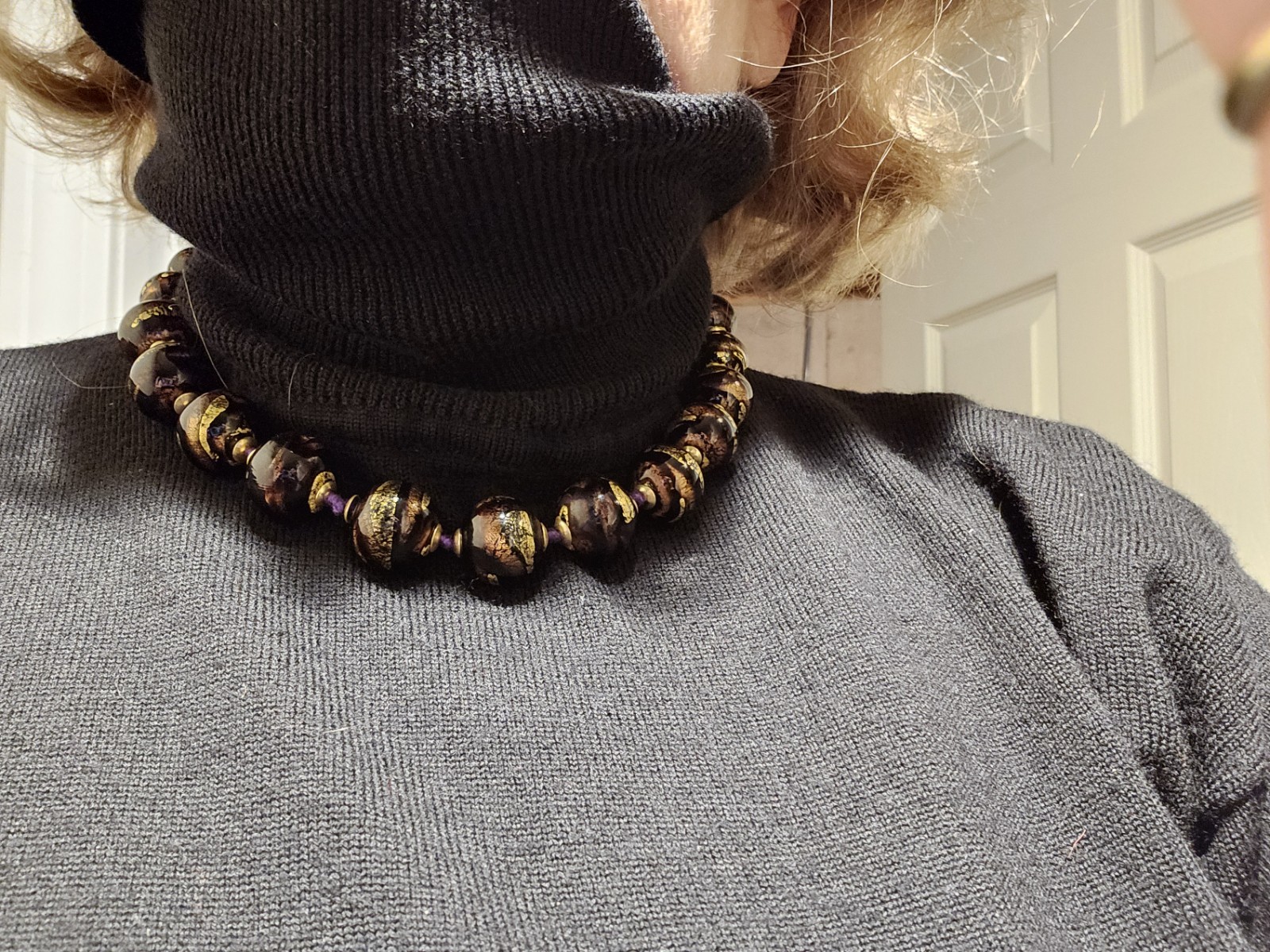 Black And Gold Cloisonne Bead Choker